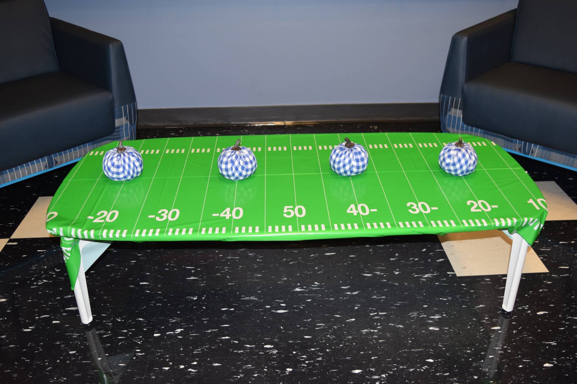 CECI Dean's Office Homecoming decor, table with a mock football field top